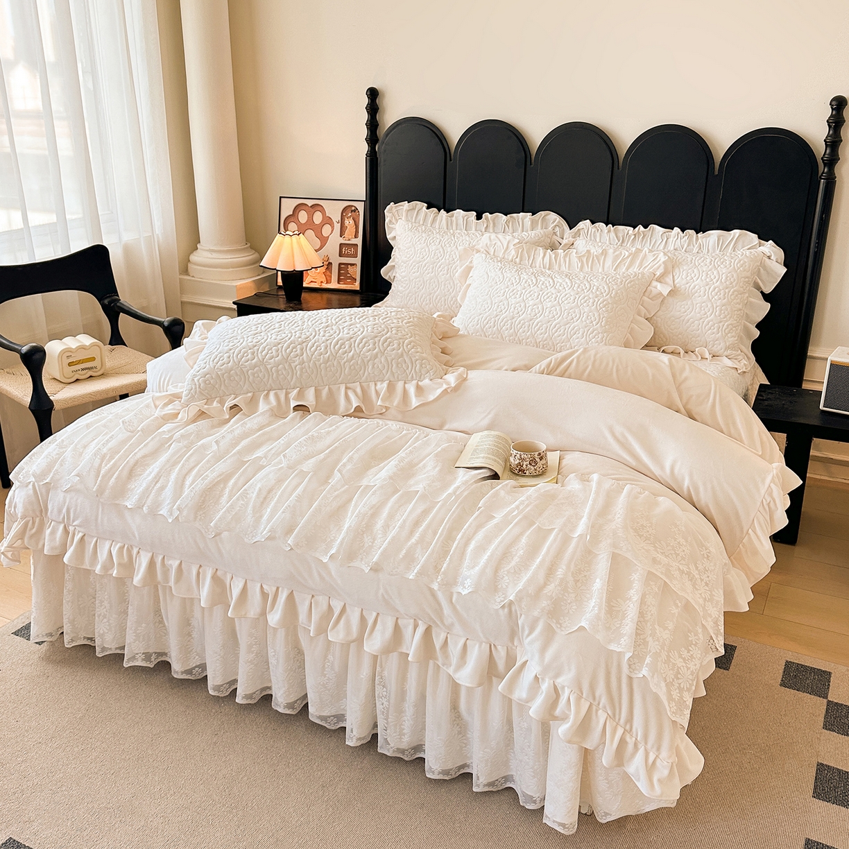 91家纺网 家纺一手货源 找家纺 情恒家纺 2025新款宝宝绒床盖三四件套玫瑰盛典 玫瑰盛典 云朵白