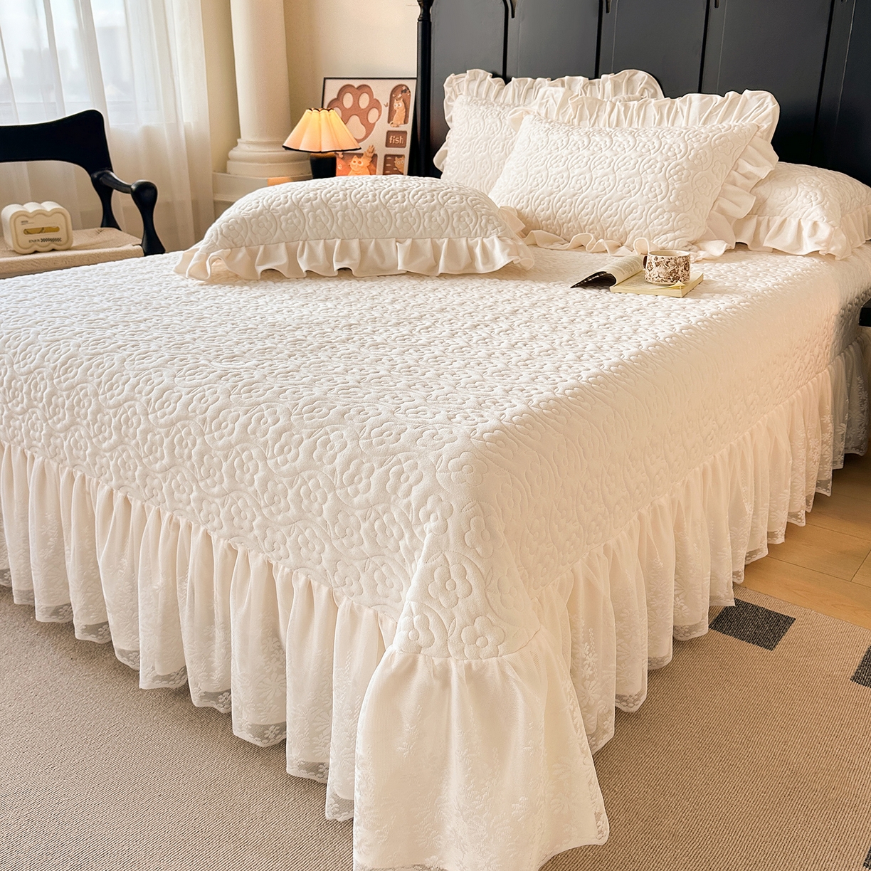 91家纺网 家纺一手货源 找家纺 情恒家纺 2025新款宝宝绒床盖三四件套玫瑰盛典 玫瑰盛典 云朵白