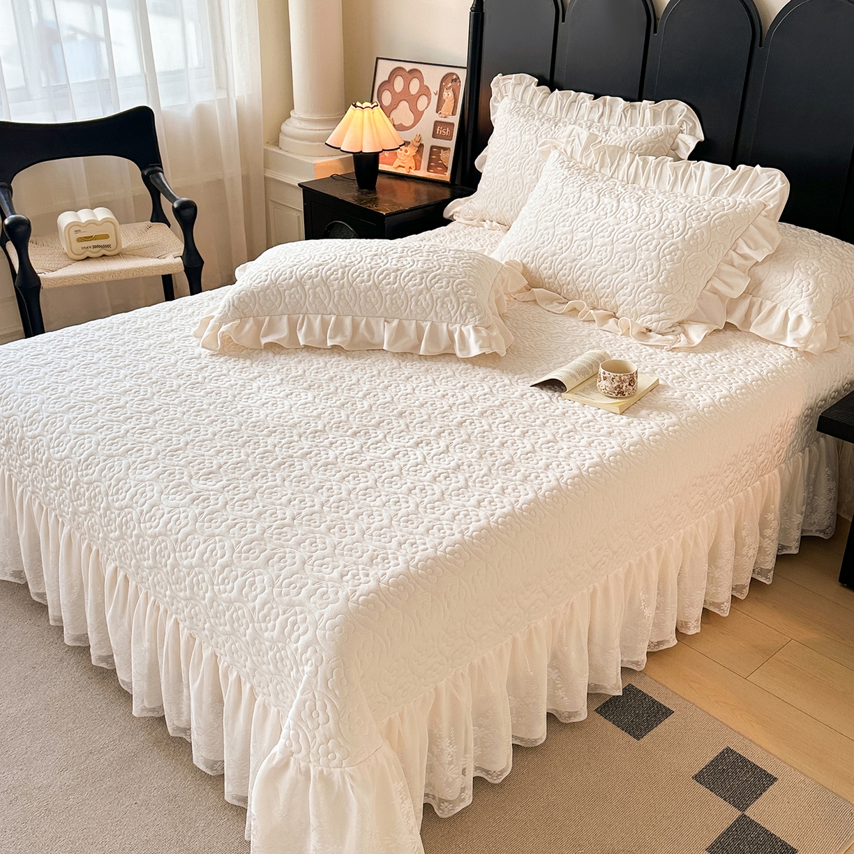 91家纺网 家纺一手货源 找家纺 情恒家纺 2025新款宝宝绒床盖三四件套玫瑰盛典 玫瑰盛典 云朵白