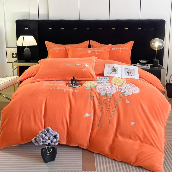 91家纺网 家纺一手货源 找家纺 （总）绒小宣 2025新款A类牛奶绒贴布绣四件套-玫瑰爱恋