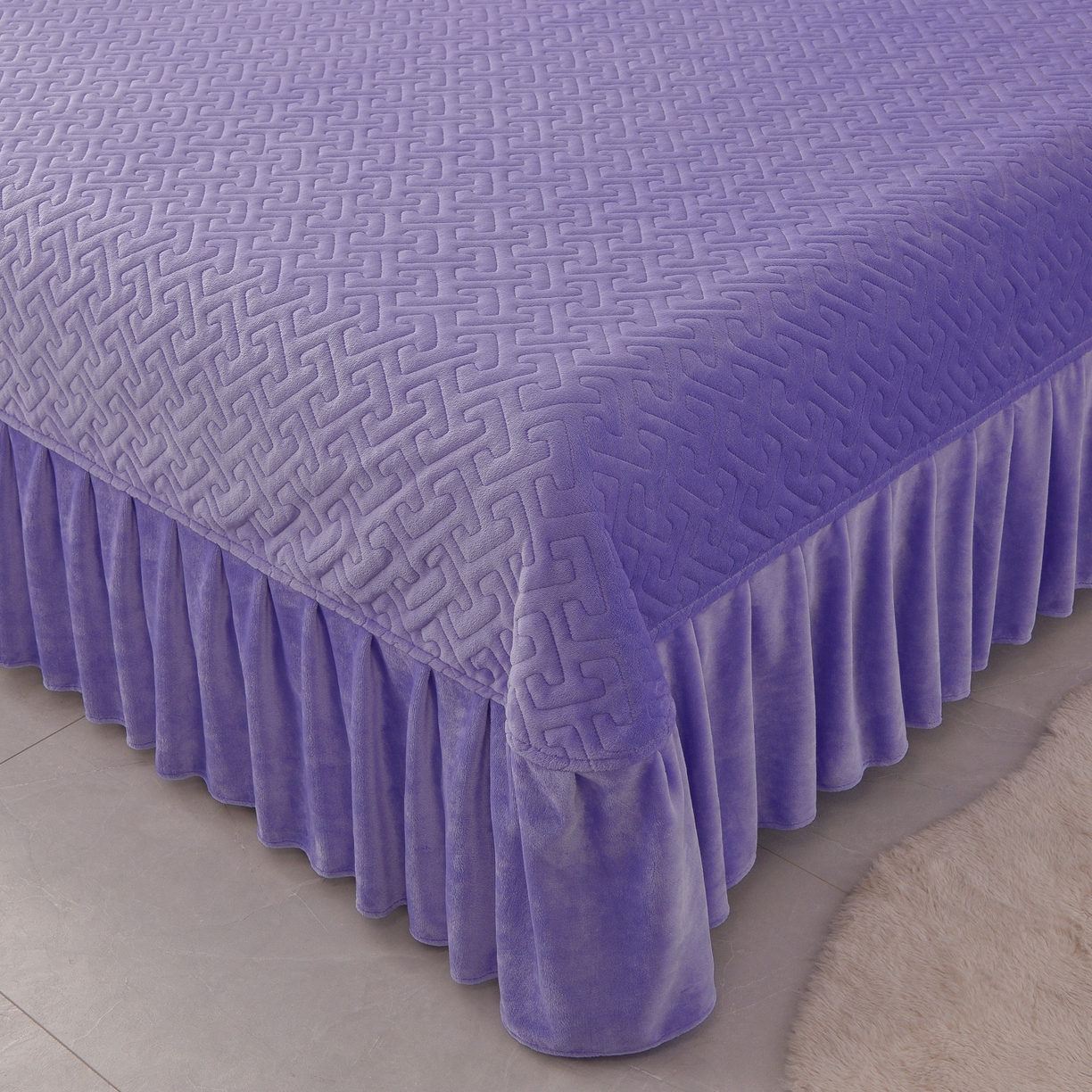 91家纺网 家纺一手货源 找家纺 绒小宣 2025新款加厚牛奶绒四件套宽边一字绣牛奶绒刺绣花夹棉床盖款四件套-玫瑰花语 玫瑰花语-紫色