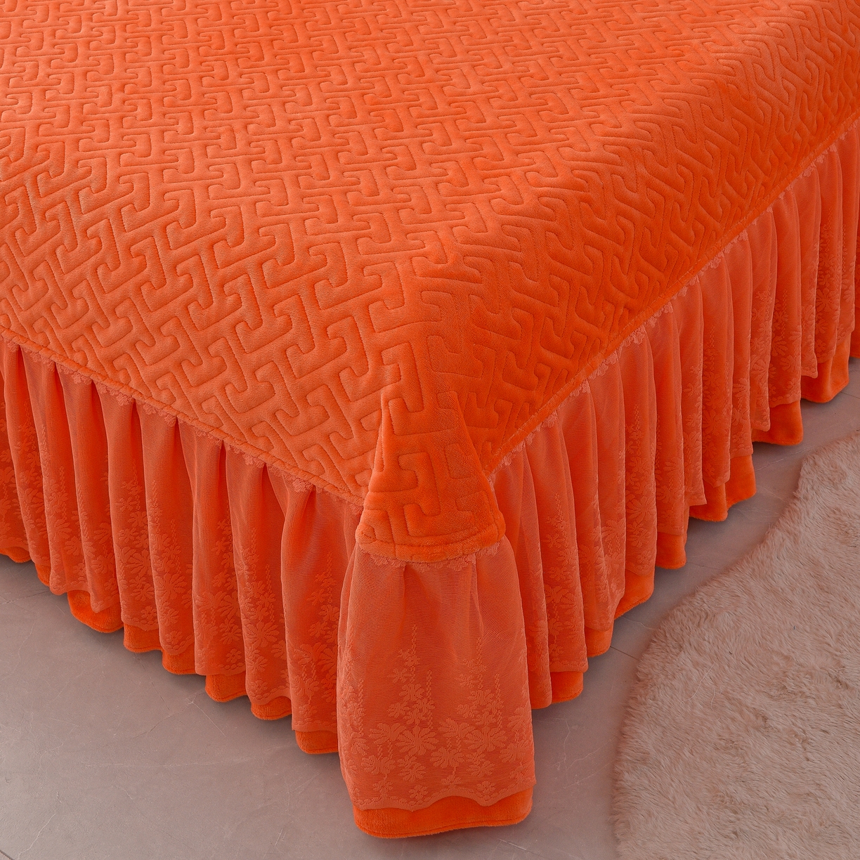 91家纺网 家纺一手货源 找家纺 绒小宣 2025新款加厚牛奶绒四件套宽边一字绣牛奶绒刺绣花夹棉床盖款四件套-玫瑰花语 玫瑰花语-橙色