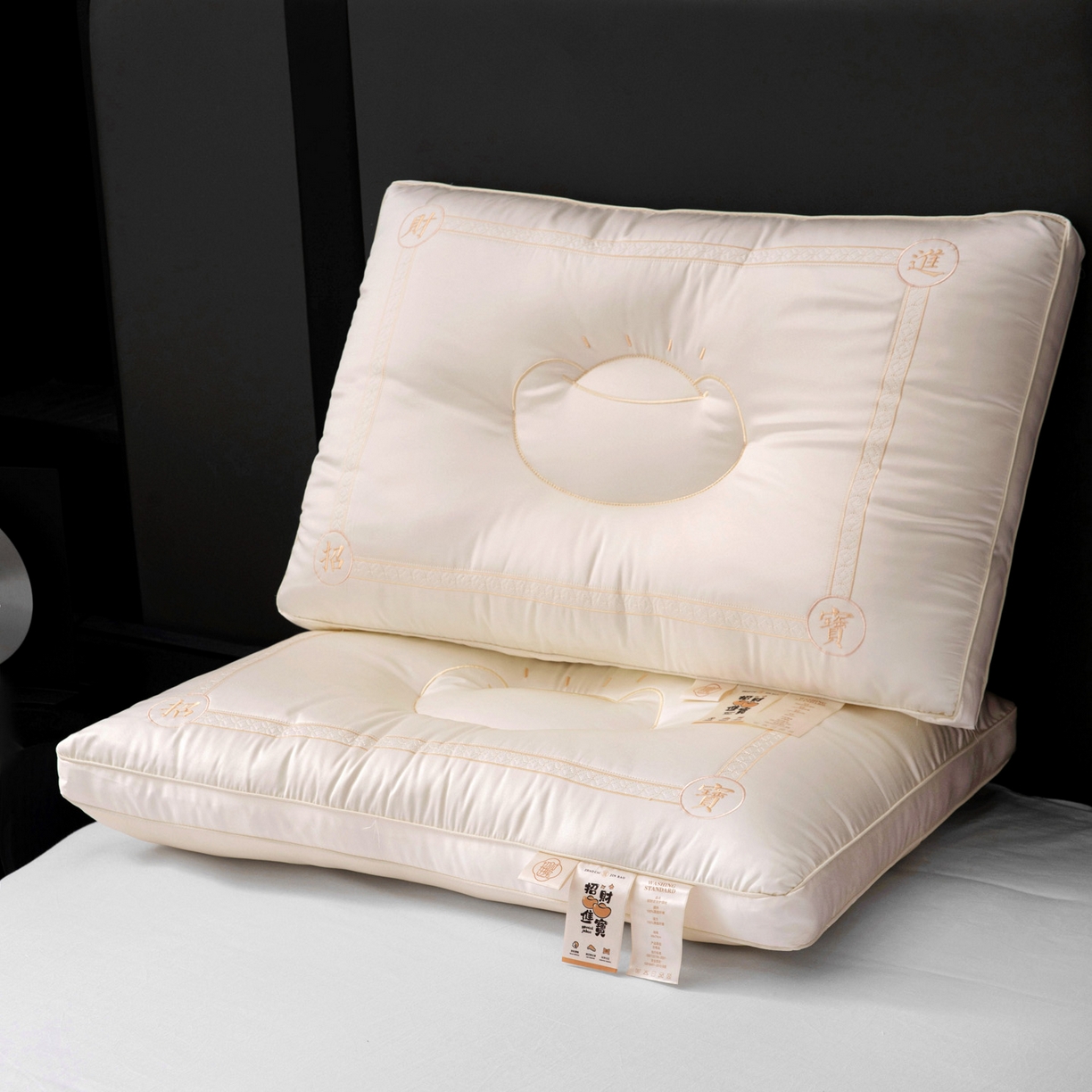 91家纺网 家纺一手货源 找家纺 亦帆枕芯 2025新款招财进宝羽丝绒枕头枕芯仿蚕丝不塌陷护颈定型枕枕头枕芯 招财进宝玉色