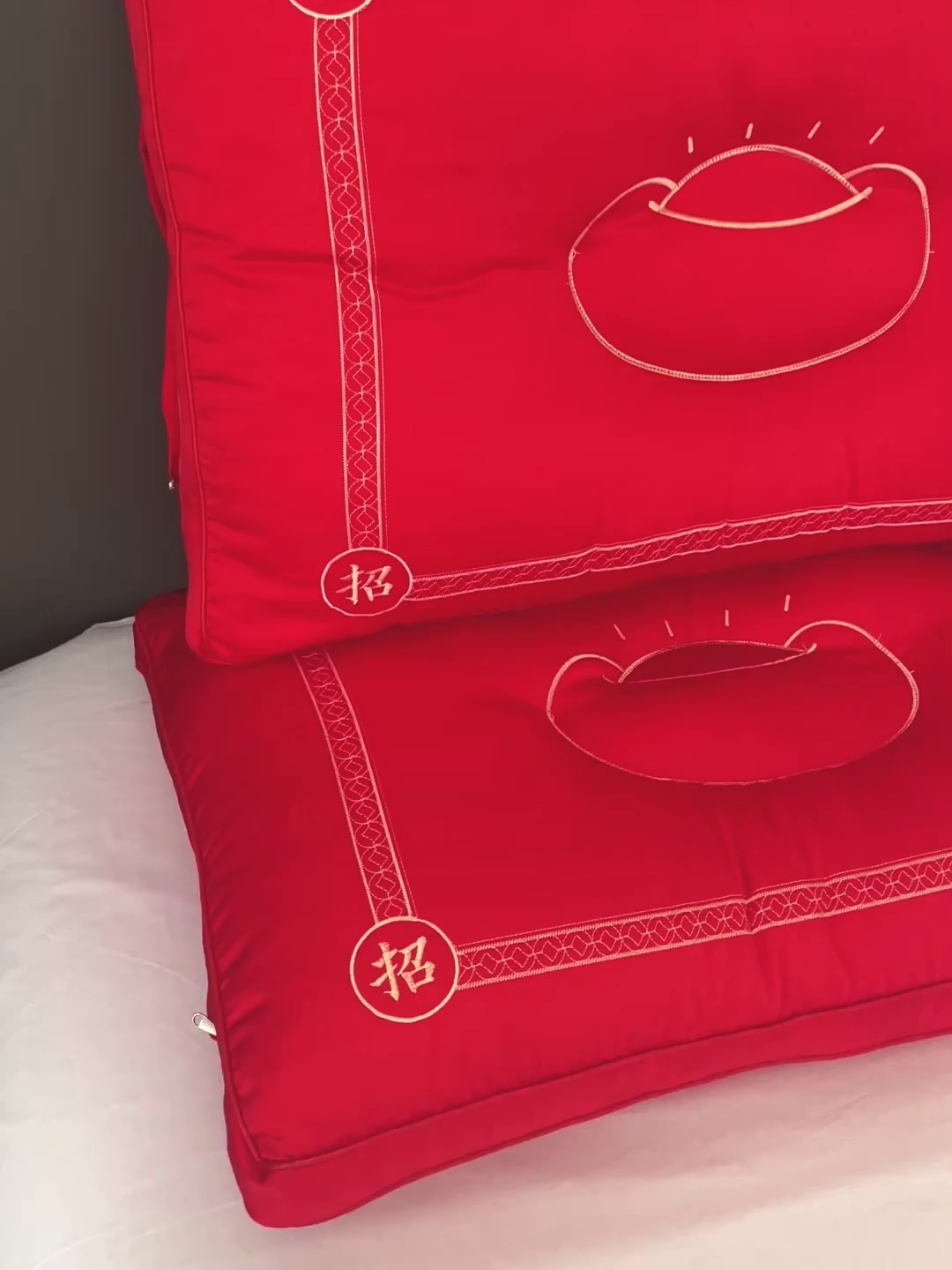 91家纺网 家纺一手货源 找家纺 亦帆枕芯 2025新款招财进宝羽丝绒枕头枕芯仿蚕丝不塌陷护颈定型枕枕头枕芯 招财进宝红色