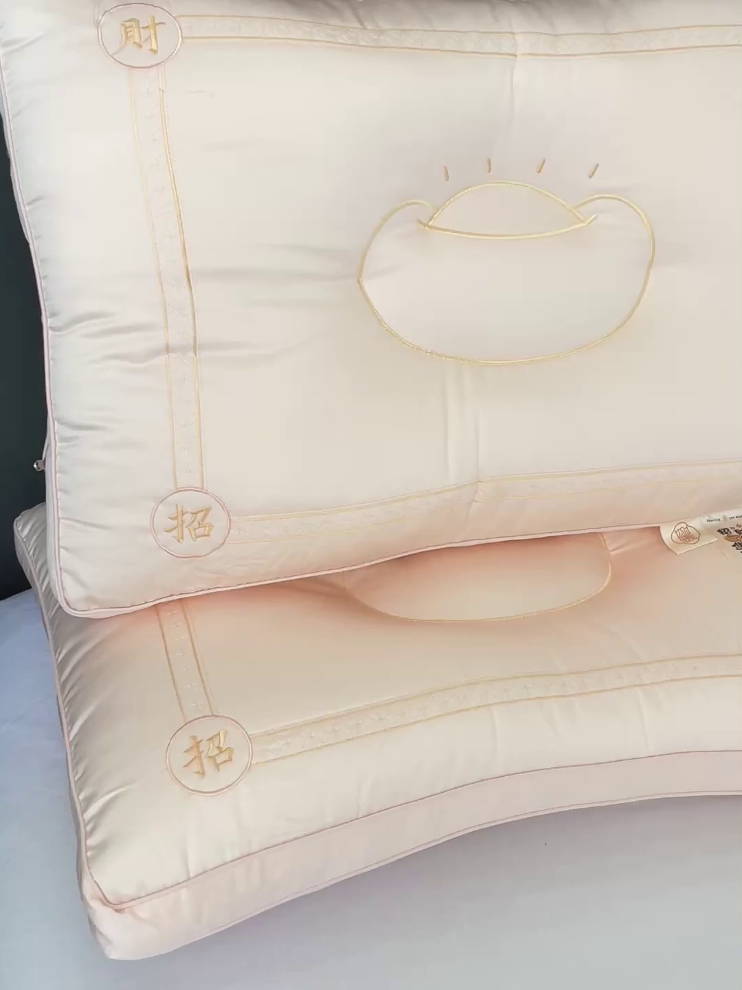 91家纺网 家纺一手货源 找家纺 亦帆枕芯 2025新款招财进宝羽丝绒枕头枕芯仿蚕丝不塌陷护颈定型枕枕头枕芯 招财进宝粉色