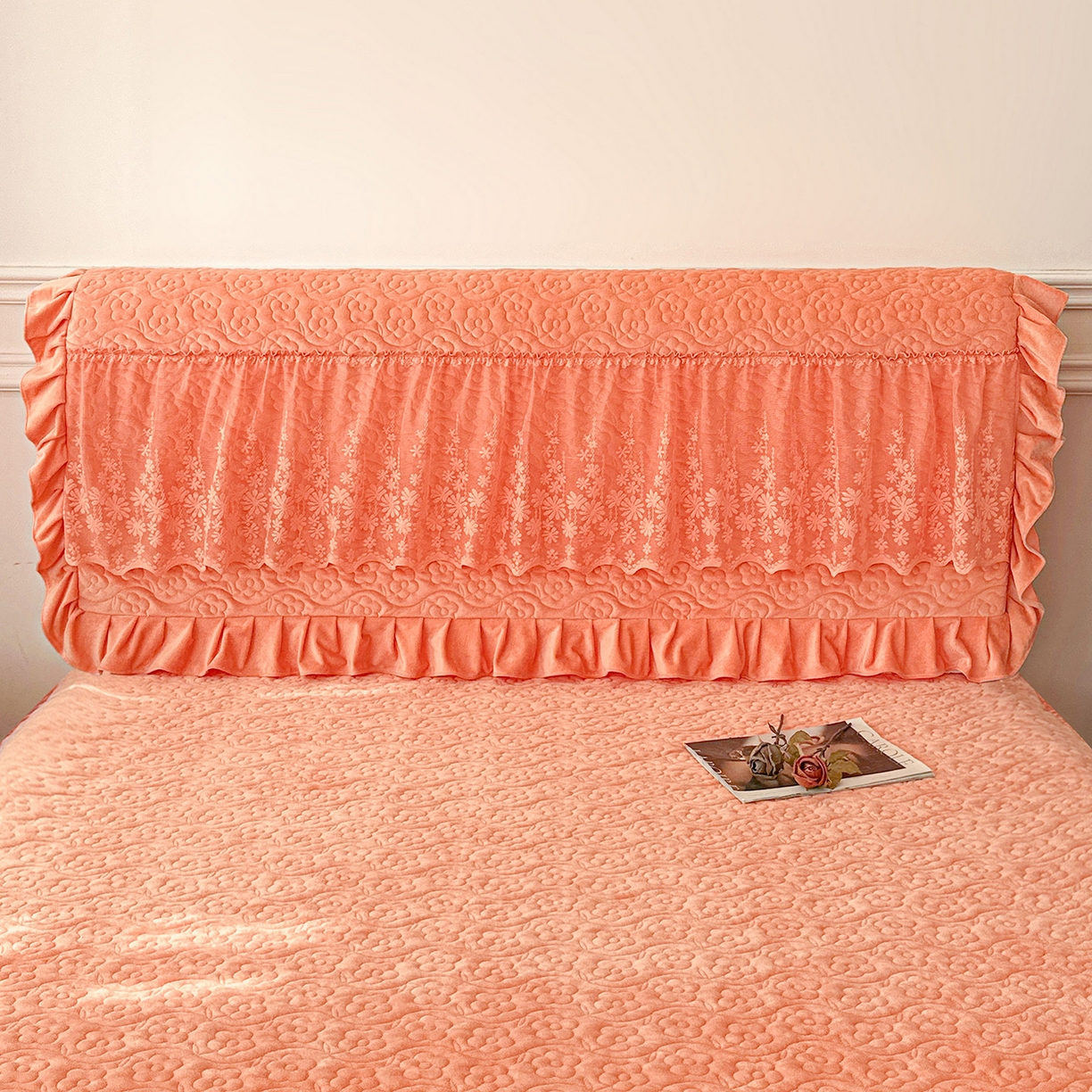 91家纺网 家纺一手货源 找家纺 情恒家纺 2025新款宝宝绒夹棉单品床裙单件床裙玫瑰盛典系列 玫瑰盛典 明媚橙