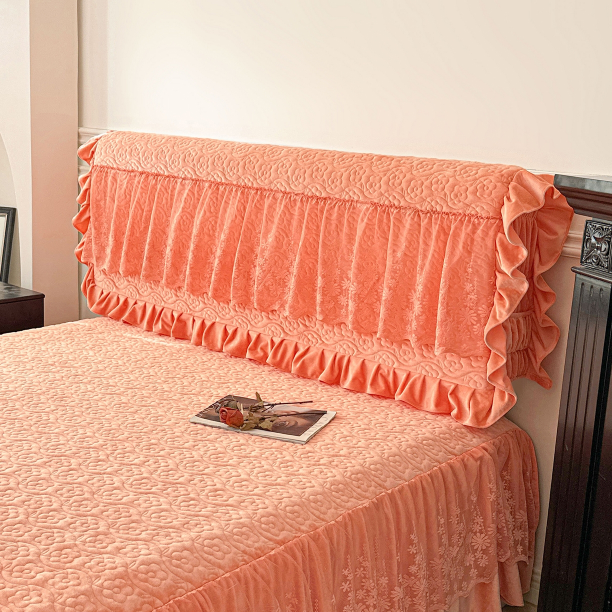 91家纺网 家纺一手货源 找家纺 情恒家纺 2025新款宝宝绒夹棉单品床裙单件床裙玫瑰盛典系列 玫瑰盛典 明媚橙