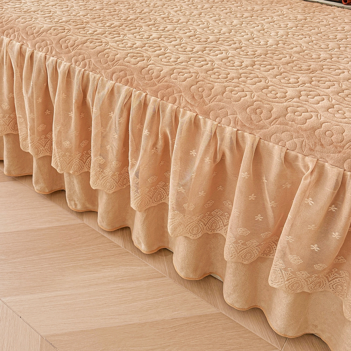 91家纺网 家纺一手货源 找家纺 情恒家纺 2025新款宝宝绒夹棉单品床裙单件床裙玫瑰盛典系列 玫瑰盛典 暖驼色