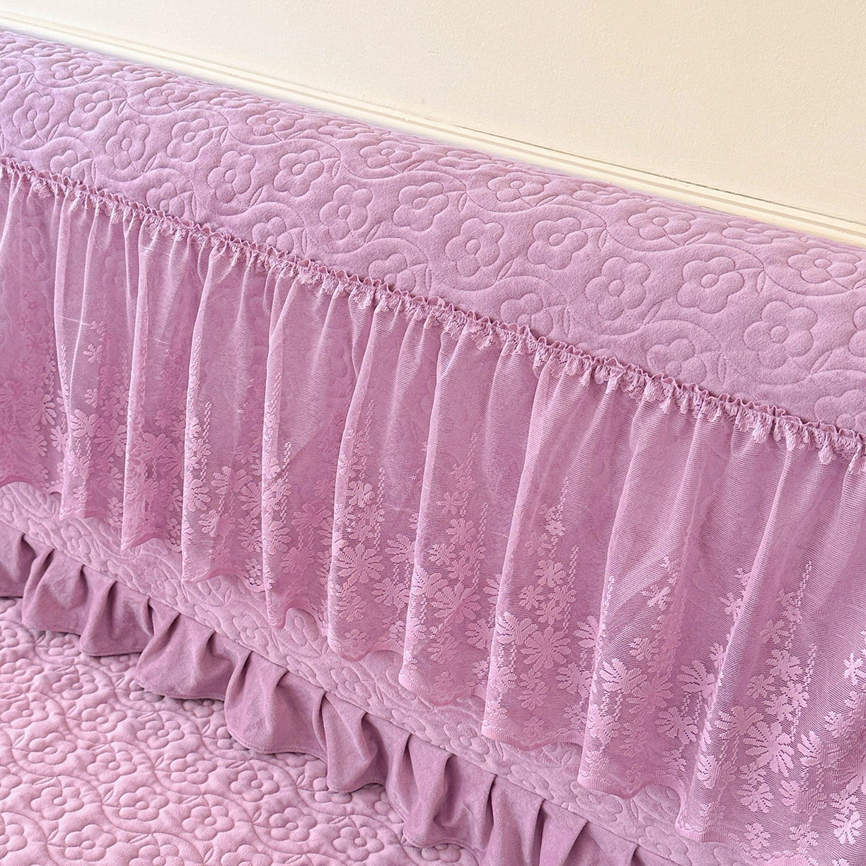 91家纺网 家纺一手货源 找家纺 情恒家纺 2025新款宝宝绒夹棉单品床裙单件床裙玫瑰盛典系列 玫瑰盛典 优雅紫