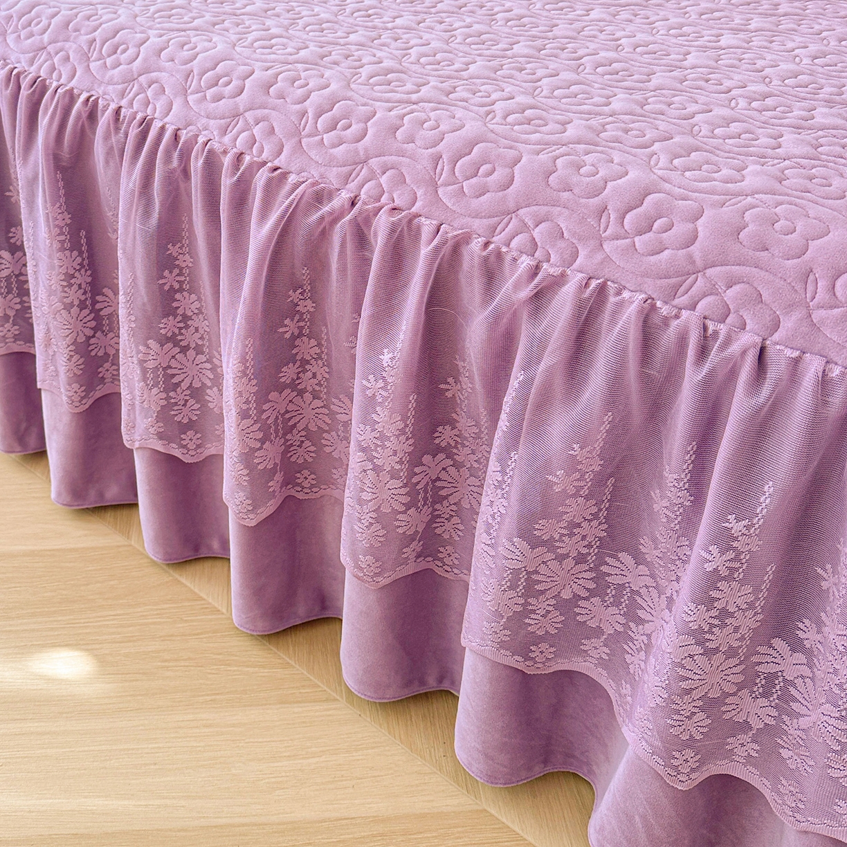 91家纺网 家纺一手货源 找家纺 情恒家纺 2025新款宝宝绒夹棉单品床裙单件床裙玫瑰盛典系列 玫瑰盛典 优雅紫