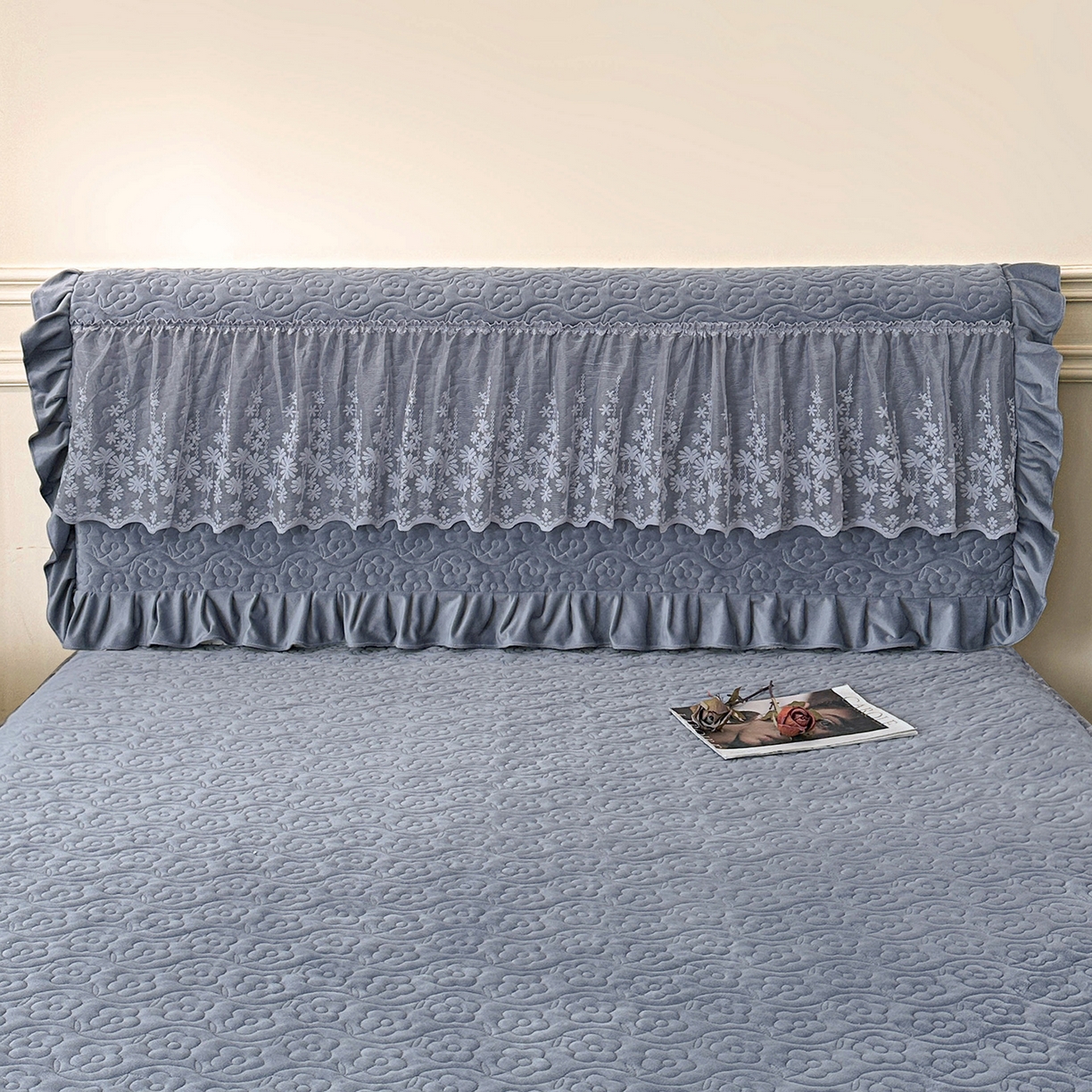 91家纺网 家纺一手货源 找家纺 情恒家纺 2025新款宝宝绒夹棉床裙三四五件套-玫瑰盛典 玫瑰盛典 静夜灰