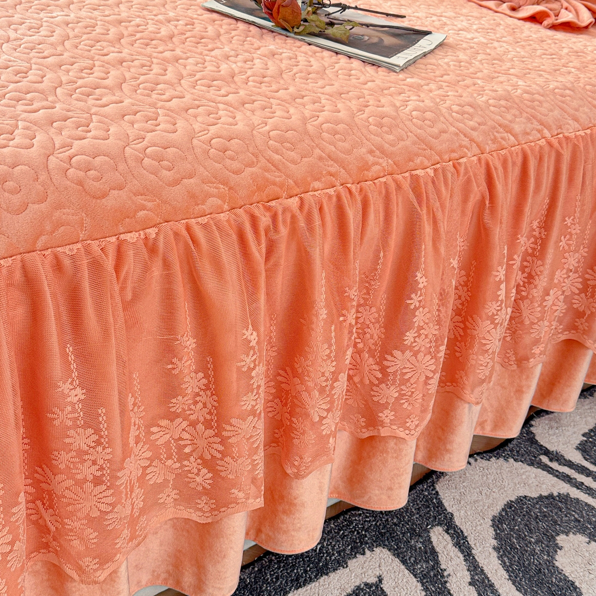 91家纺网 家纺一手货源 找家纺 情恒家纺 2025新款宝宝绒夹棉床裙三四五件套-玫瑰盛典 玫瑰盛典 明媚橙