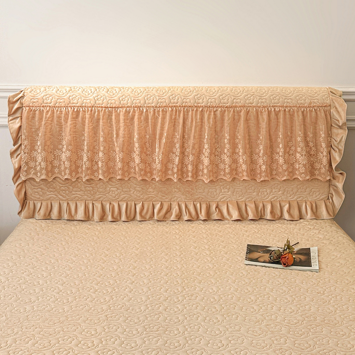 91家纺网 家纺一手货源 找家纺 情恒家纺 2025新款宝宝绒夹棉床裙三四五件套-玫瑰盛典 玫瑰盛典 暖驼色