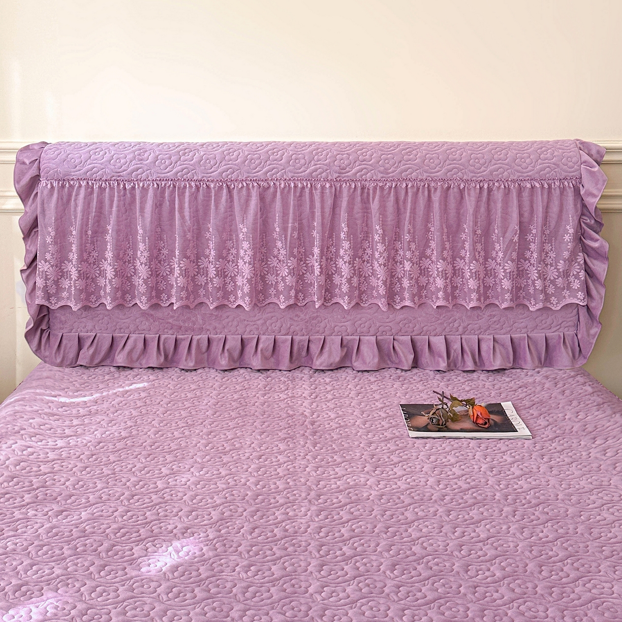 91家纺网 家纺一手货源 找家纺 情恒家纺 2025新款宝宝绒夹棉床裙三四五件套-玫瑰盛典 玫瑰盛典 优雅紫