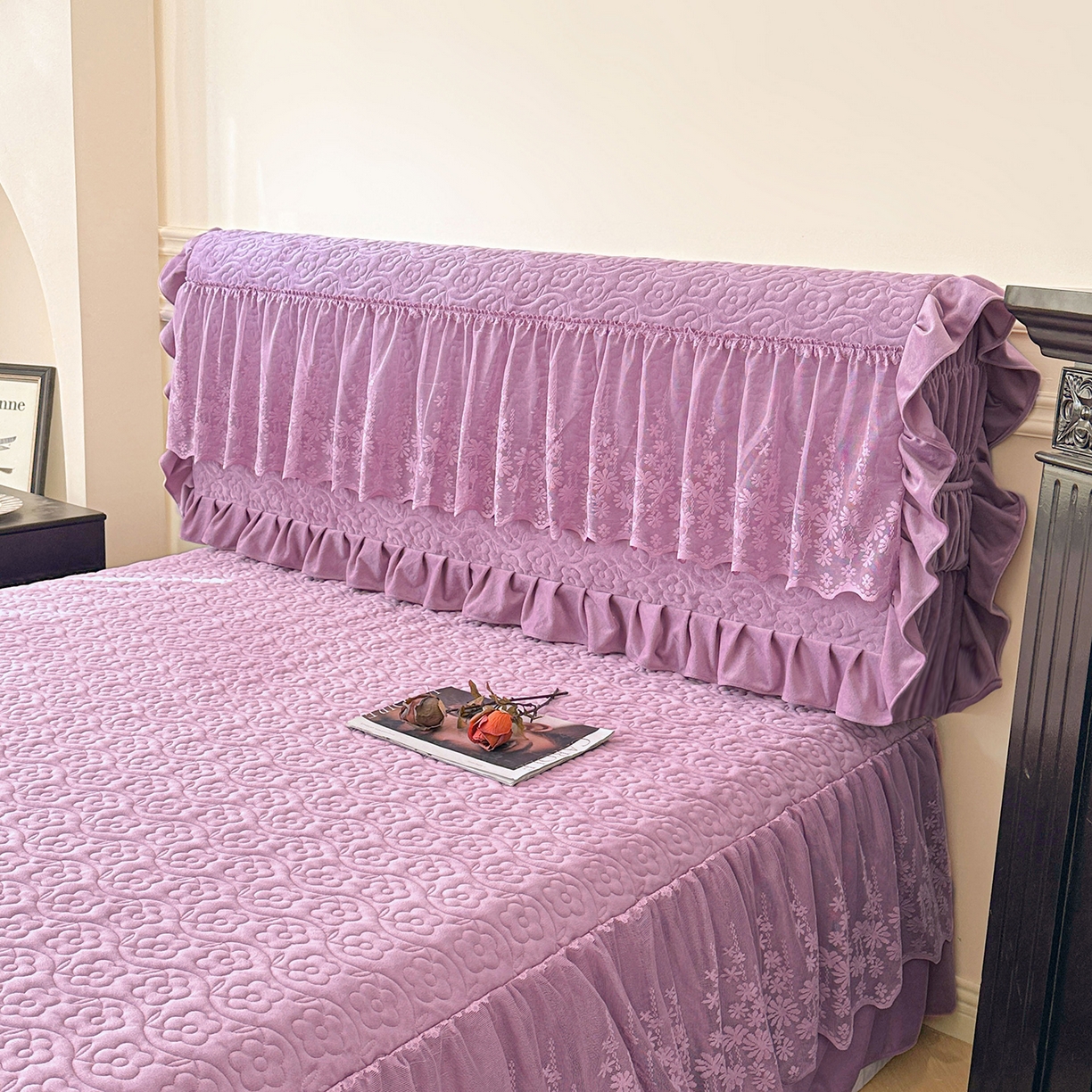 91家纺网 家纺一手货源 找家纺 情恒家纺 2025新款宝宝绒夹棉床裙三四五件套-玫瑰盛典 玫瑰盛典 优雅紫