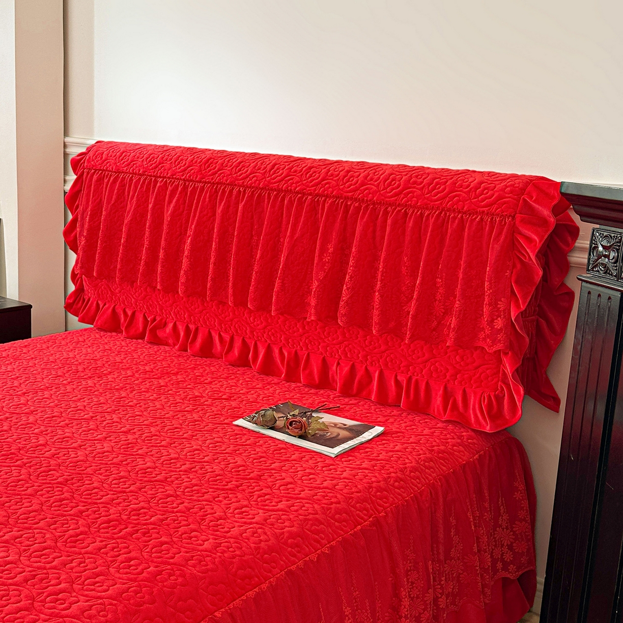 91家纺网 家纺一手货源 找家纺 情恒家纺 2025新款宝宝绒夹棉床裙三四五件套-玫瑰盛典 玫瑰盛典 中国红