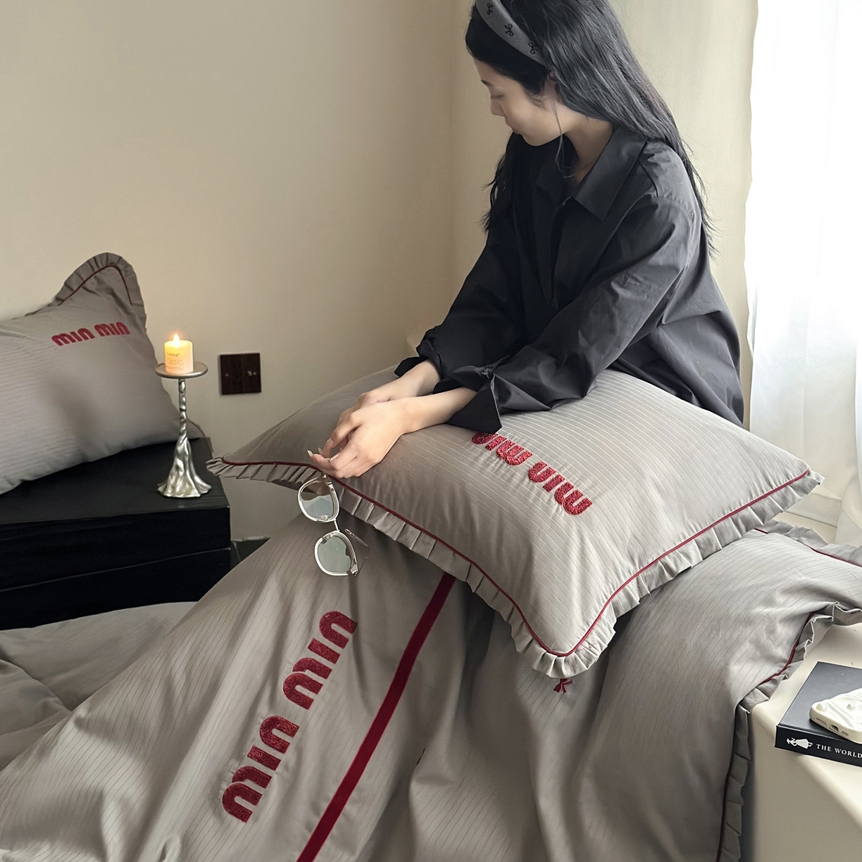 91家纺网 家纺一手货源 找家纺 （总）优然居家纺 2025新款40支全棉纯棉提花磨毛格雷系四件套-缪缪灰