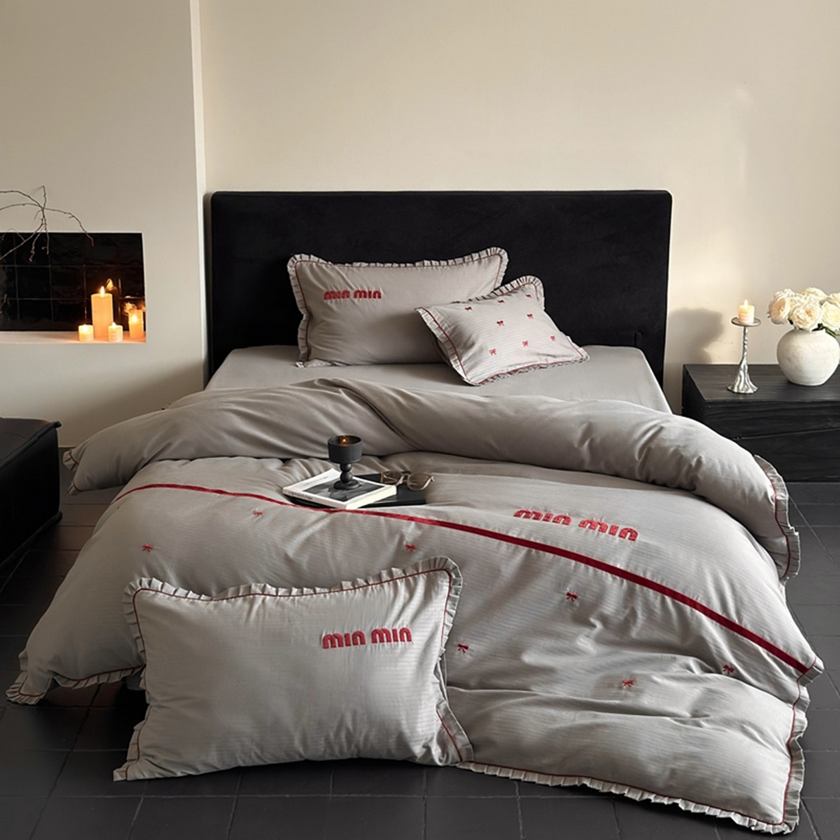 91家纺网 家纺一手货源 找家纺 （总）优然居家纺 2025新款40支全棉纯棉提花磨毛格雷系四件套-缪缪灰