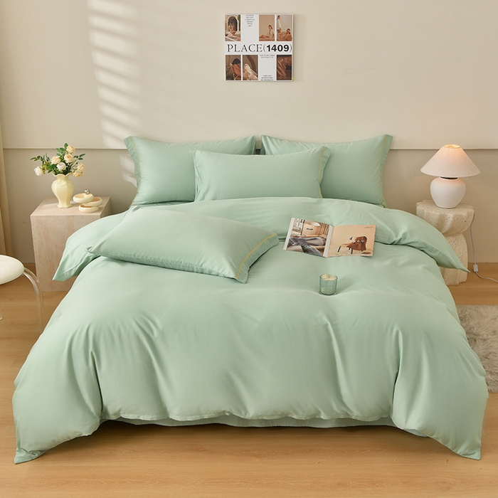 91家纺网 家纺一手货源 找家纺 宇彬家纺 2026直播爆款A类13374全棉纯棉母婴级一字绣纯色单被套 被套单件 简绣-炫彩绿