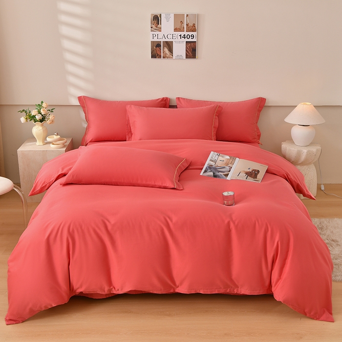 91家纺网 家纺一手货源 找家纺 宇彬家纺 2026直播爆款A类13374全棉纯棉母婴级一字绣纯色单被套 被套单件 简绣-宝石红