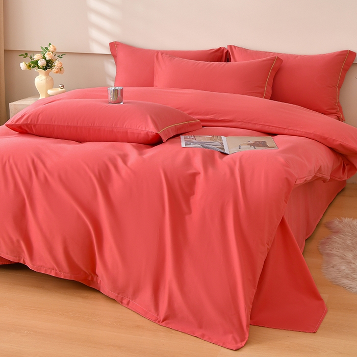 91家纺网 家纺一手货源 找家纺 宇彬家纺 2026直播爆款A类13374全棉纯棉母婴级一字绣纯色单被套 被套单件 简绣-宝石红