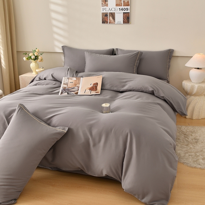 91家纺网 家纺一手货源 找家纺 宇彬家纺 2026直播爆款A类13374全棉纯棉母婴级一字绣纯色单被套 被套单件 简绣-绅士灰