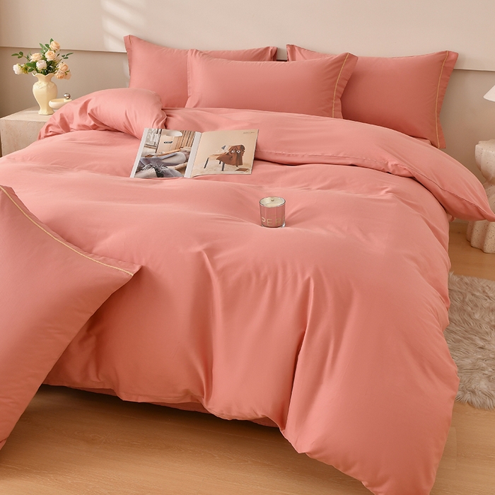 91家纺网 家纺一手货源 找家纺 宇彬家纺 2026直播爆款A类13374全棉纯棉母婴级一字绣纯色单被套 被套单件 简绣-奶油粉