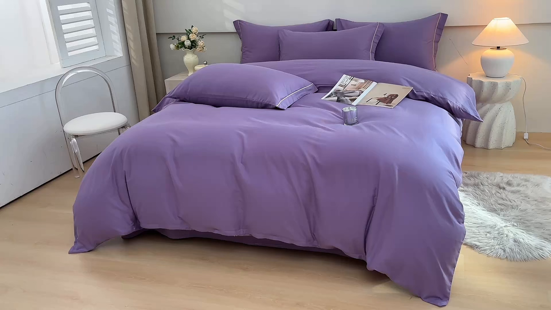 91家纺网 家纺一手货源 找家纺 宇彬家纺 2026直播爆款A类13374全棉纯棉母婴级一字绣纯色单被套 被套单件 简绣-典雅紫