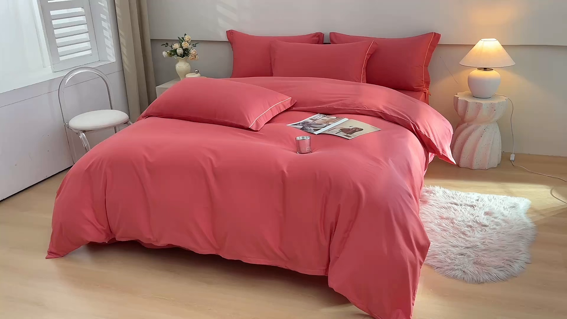 91家纺网 家纺一手货源 找家纺 宇彬家纺 2026直播爆款A类13374全棉纯棉母婴级一字绣纯色单被套 被套单件 简绣-宝石红