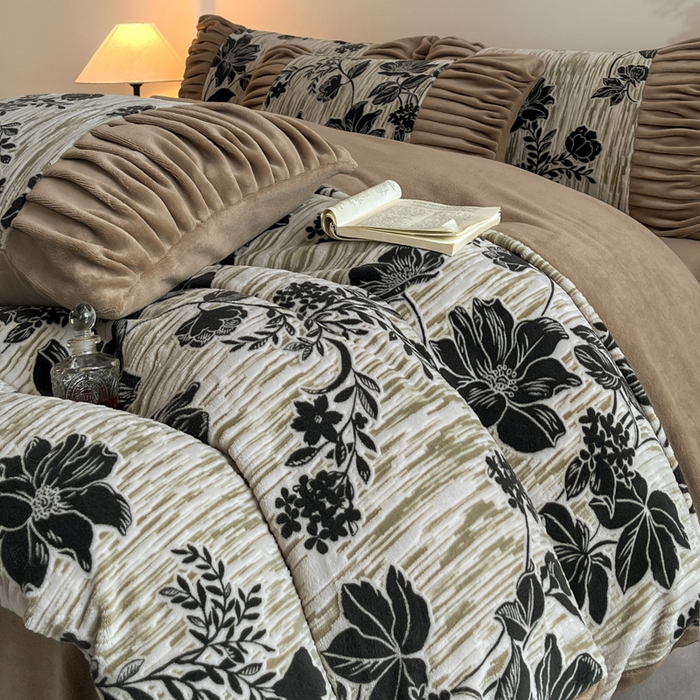 91家纺网 家纺一手货源 找家纺 子曰 2025新款金丝提花浮雕刺绣水洗真丝四件套 花语-绿