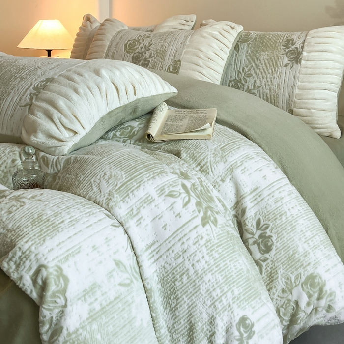 91家纺网 家纺一手货源 找家纺 （总）子曰 2025新款浮雕轻法式复古ins小清新风雕花牛奶绒四件套