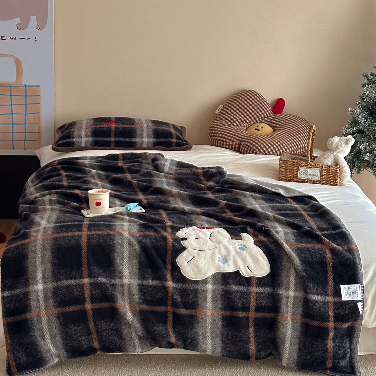 91家纺网 家纺一手货源 找家纺 宇航家纺 2025新款美拉德色系仿羊毛绒牛奶绒毛毯盖毯办公毯 盖毯-福宝小狗