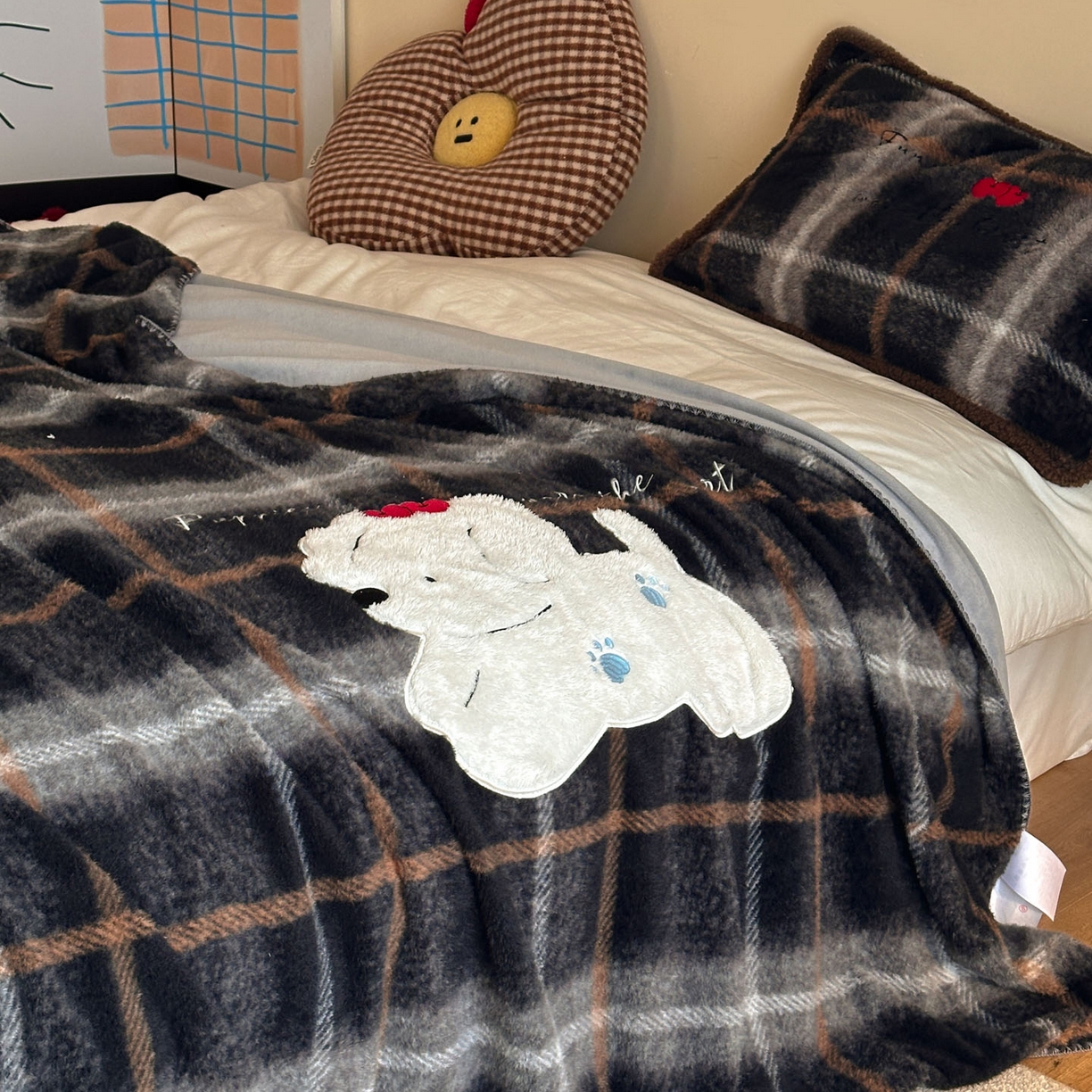 91家纺网 家纺一手货源 找家纺 宇航家纺 2025新款美拉德色系仿羊毛绒牛奶绒毛毯盖毯办公毯 盖毯-福宝小狗