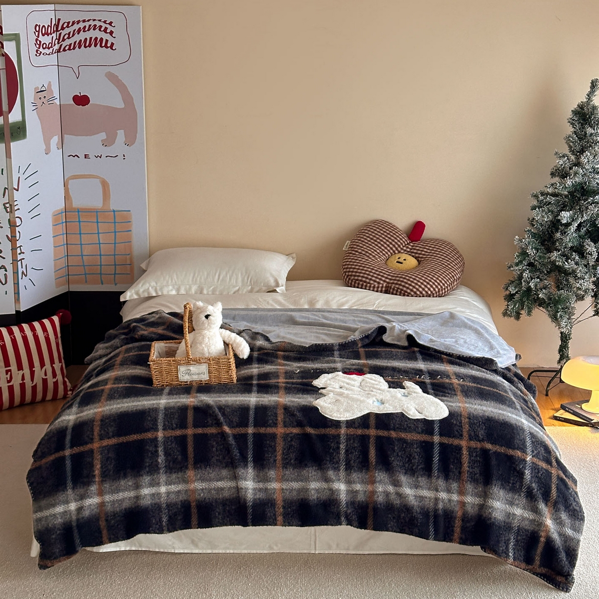 91家纺网 家纺一手货源 找家纺 宇航家纺 2025新款美拉德色系仿羊毛绒牛奶绒毛毯盖毯办公毯 盖毯-福宝小狗