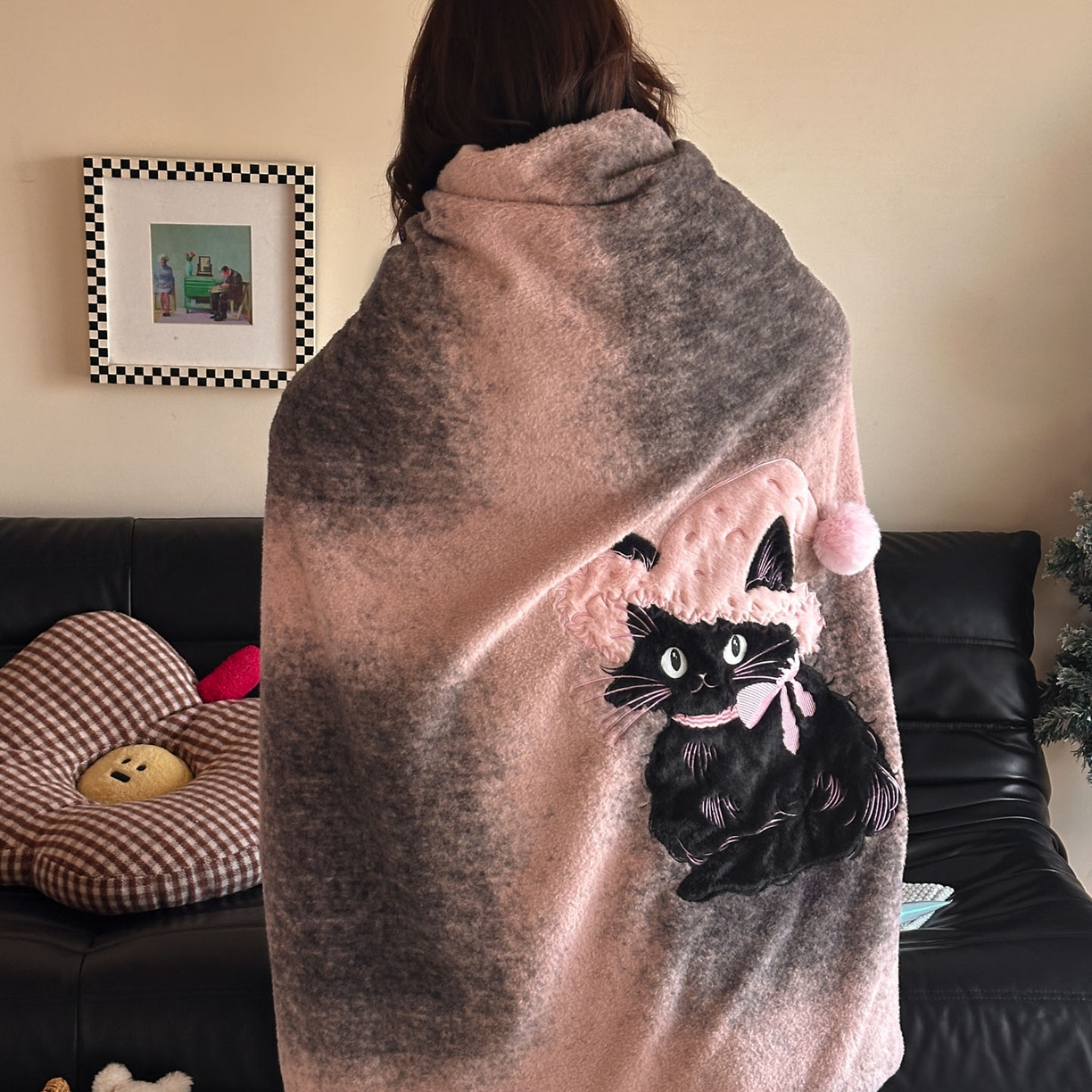 91家纺网 家纺一手货源 找家纺 宇航家纺 2025新款美拉德色系仿羊毛绒牛奶绒毛毯盖毯办公毯 盖毯-呆萌猫咪