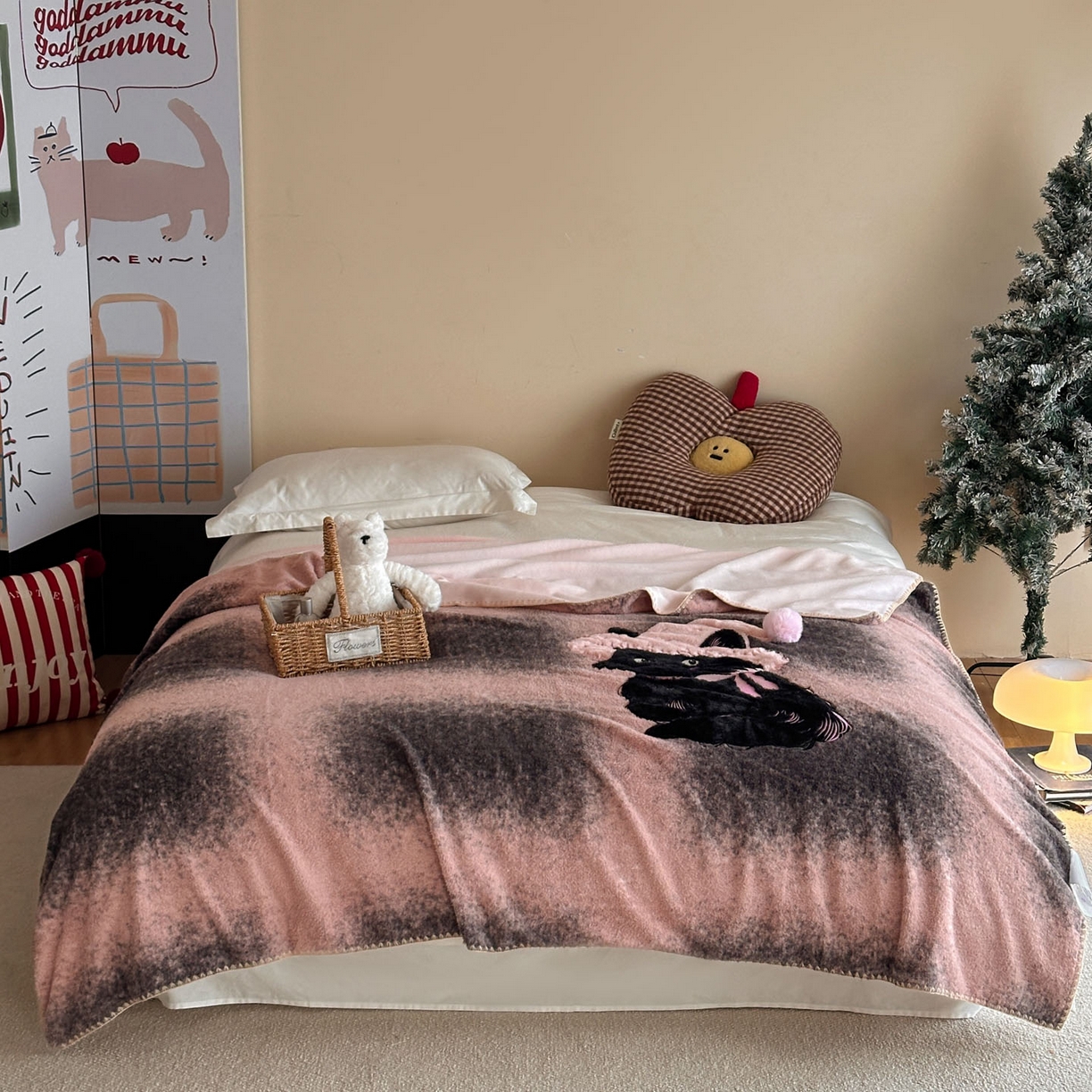 91家纺网 家纺一手货源 找家纺 宇航家纺 2025新款美拉德色系仿羊毛绒牛奶绒毛毯盖毯办公毯 盖毯-呆萌猫咪