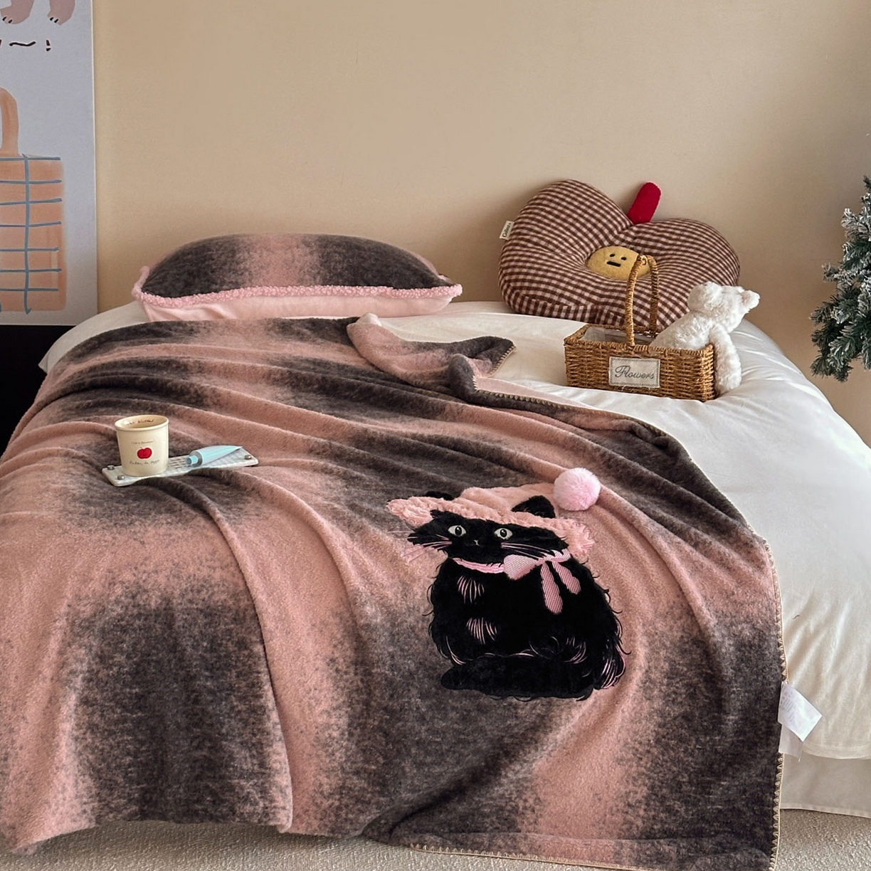 91家纺网 家纺一手货源 找家纺 宇航家纺 2025新款美拉德色系仿羊毛绒牛奶绒毛毯盖毯办公毯 盖毯-呆萌猫咪