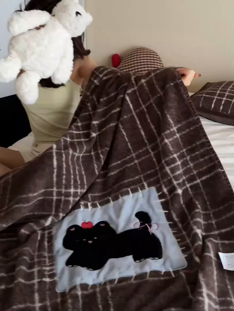 91家纺网 家纺一手货源 找家纺 宇航家纺 2025新款美拉德色系仿羊毛绒牛奶绒毛毯盖毯办公毯 盖毯-煤球小猫