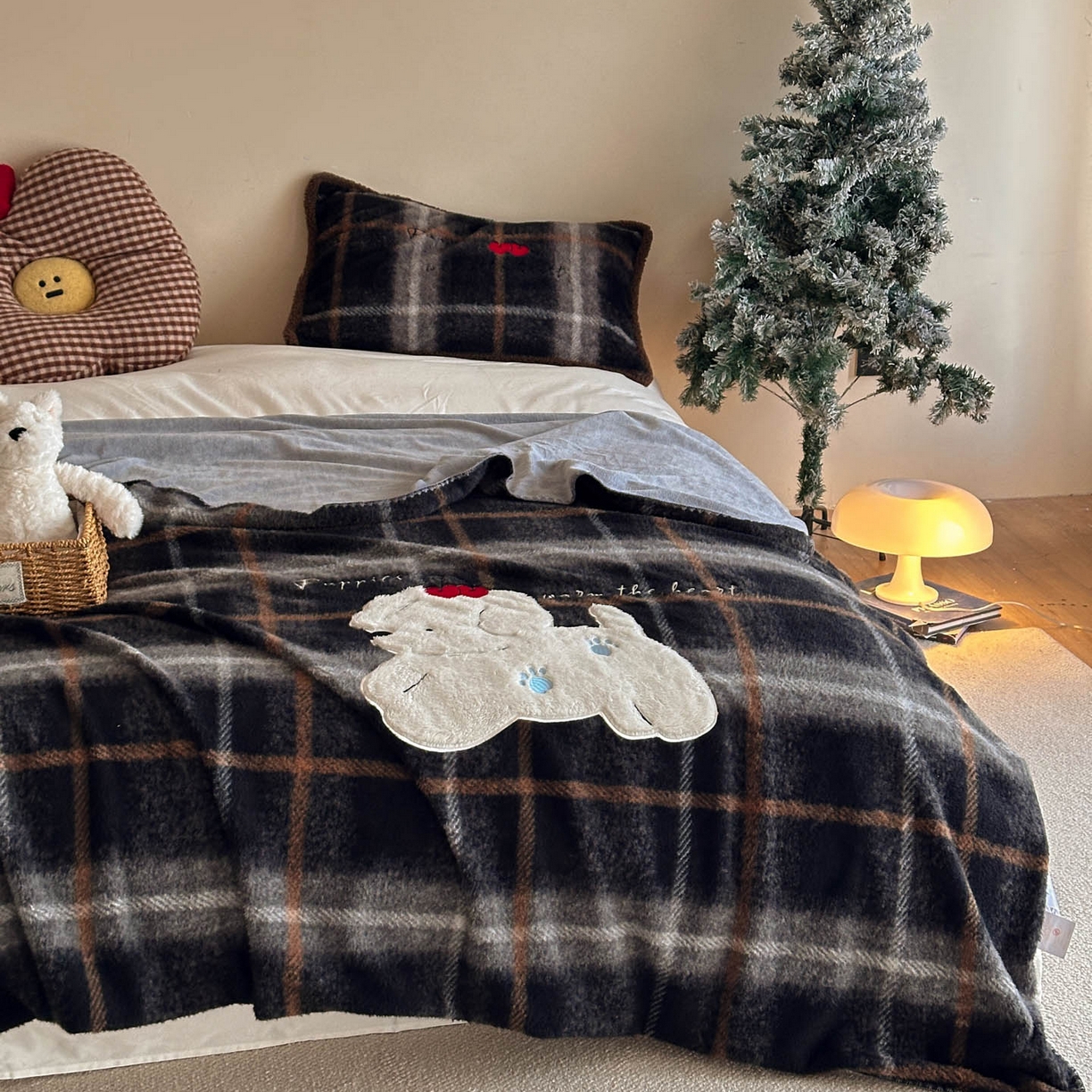 91家纺网 家纺一手货源 找家纺 宇航家纺 2025新款美拉德色系仿羊毛绒牛奶绒毛毯盖毯办公毯 盖毯-福宝小狗