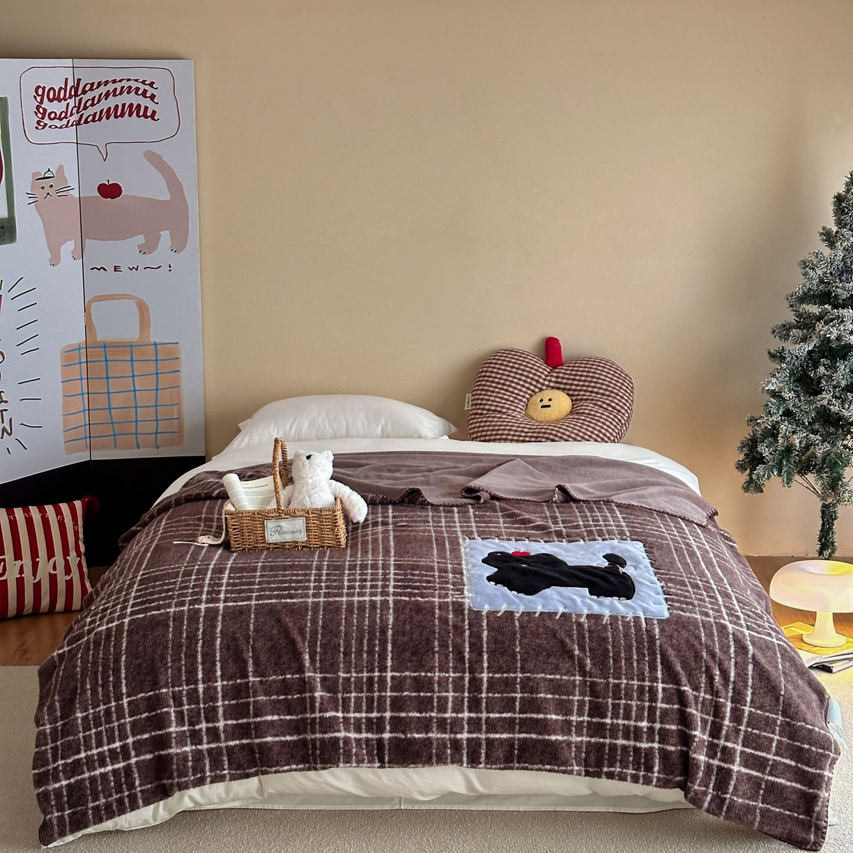 91家纺网 家纺一手货源 找家纺 宇航家纺 2025新款美拉德色系仿羊毛绒牛奶绒毛毯盖毯办公毯 盖毯-煤球小猫