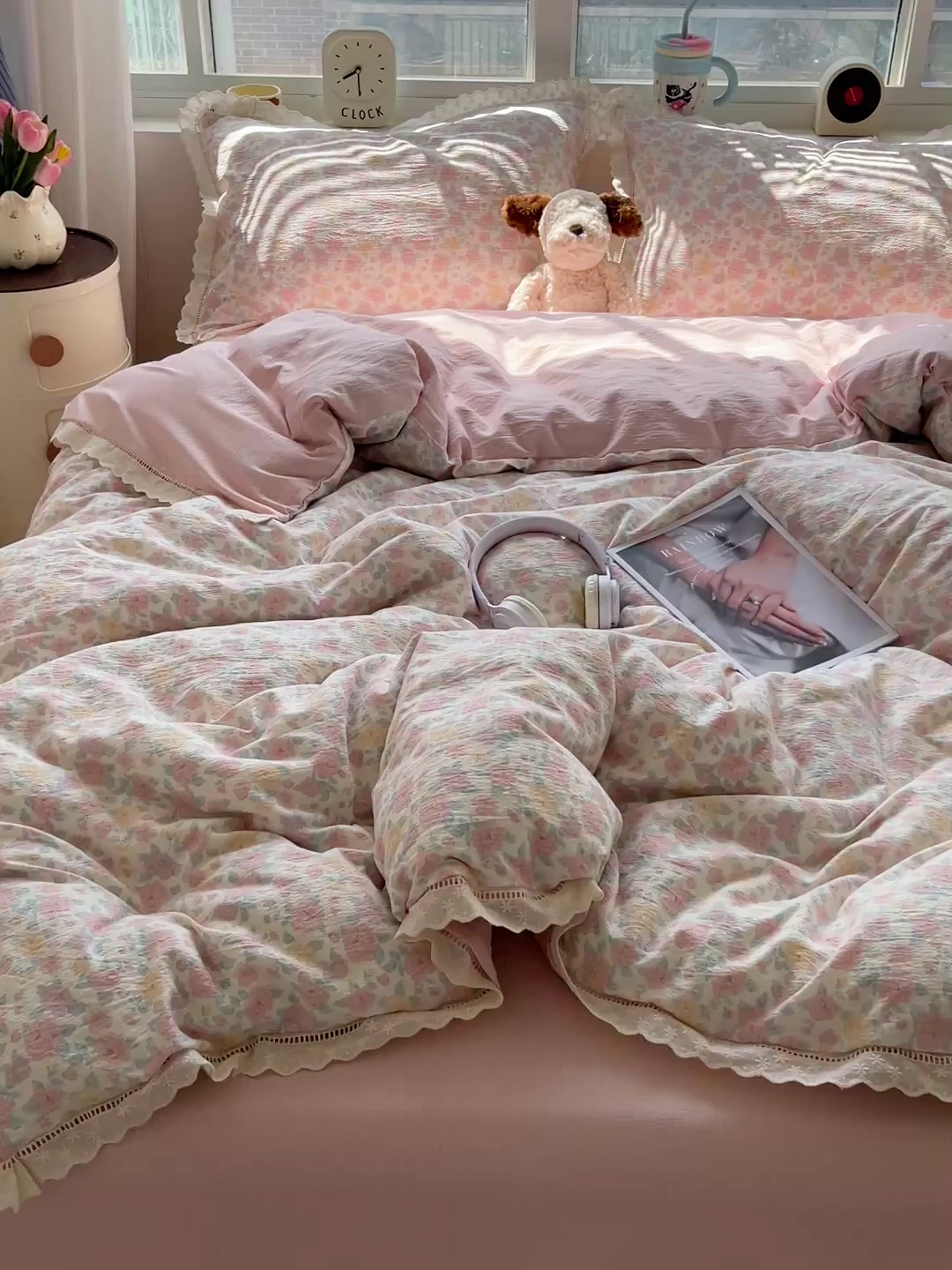 91家纺网 家纺一手货源 找家纺 （总）恋之语 2025新款云感木棉皱皱双层纱全棉花边四件套单被套