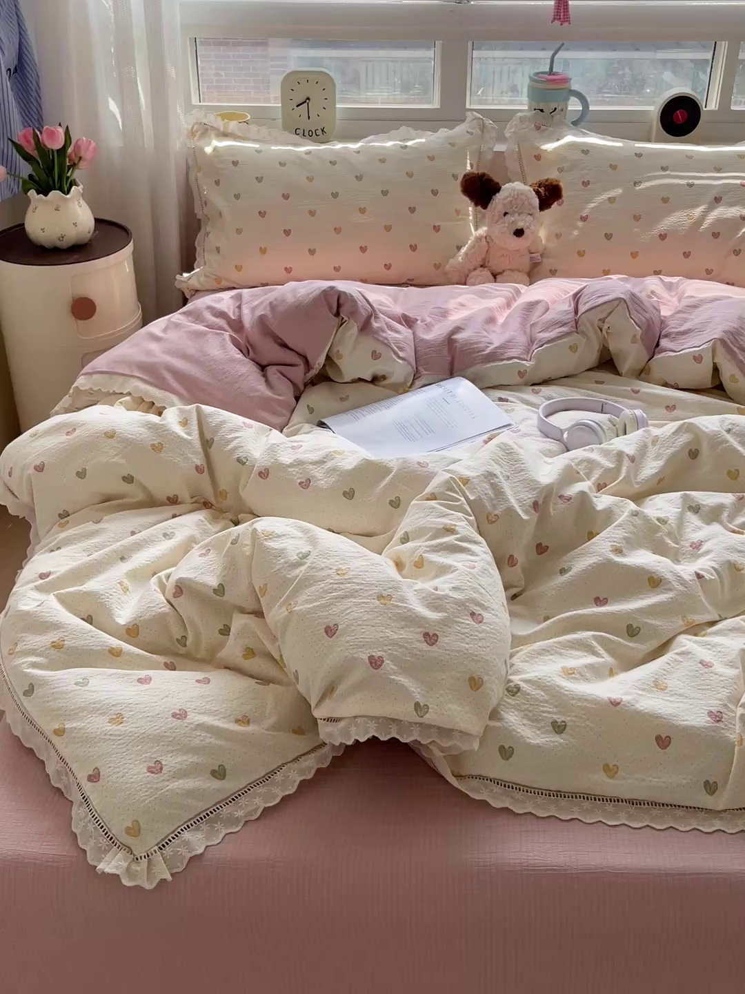 91家纺网 家纺一手货源 找家纺 恋之语 2025新款云感木棉皱皱双层纱全棉花边四件套单被套 心动