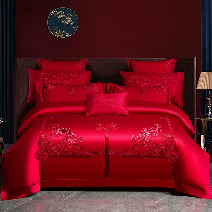 91家纺网 家纺一手货源 找家纺 （总）博之洋婚庆 2025新款全棉新中式刺绣款婚庆四件套多件套