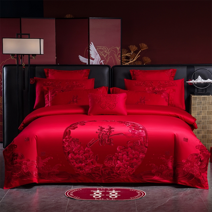 91家纺网 家纺一手货源 找家纺 （总）博之洋婚庆 2025新款全棉新中式刺绣款婚庆四件套多件套