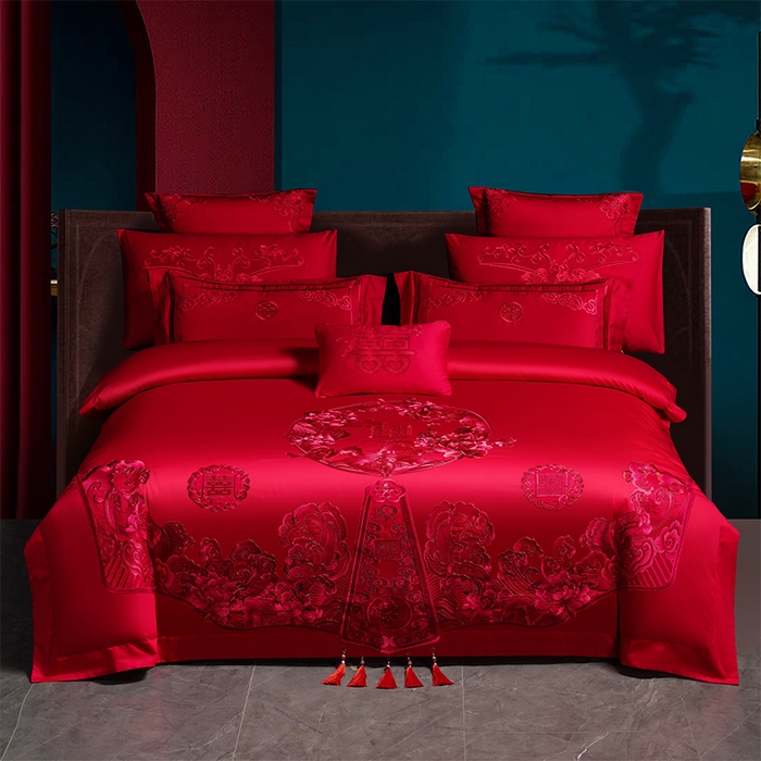 91家纺网 家纺一手货源 找家纺 （总）博之洋婚庆 2025新款全棉新中式刺绣款婚庆四件套多件套