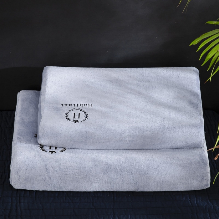 大黄蜂家居家纺 2025新款H款牛奶绒秋冬刺绣乳胶枕套 浅银灰