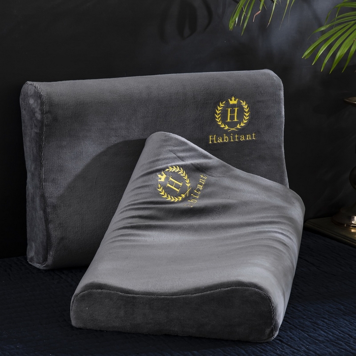 91家纺网 家纺一手货源 找家纺 大黄蜂家居家纺 2025新款H款牛奶绒秋冬刺绣乳胶枕套 绅士灰