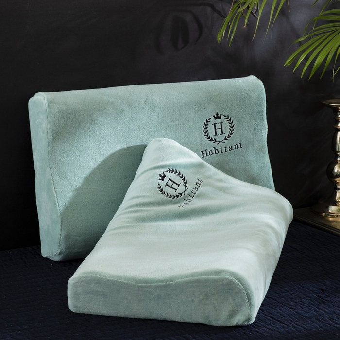 91家纺网 家纺一手货源 找家纺 大黄蜂家居家纺 2025新款H款牛奶绒秋冬刺绣乳胶枕套 抹茶绿