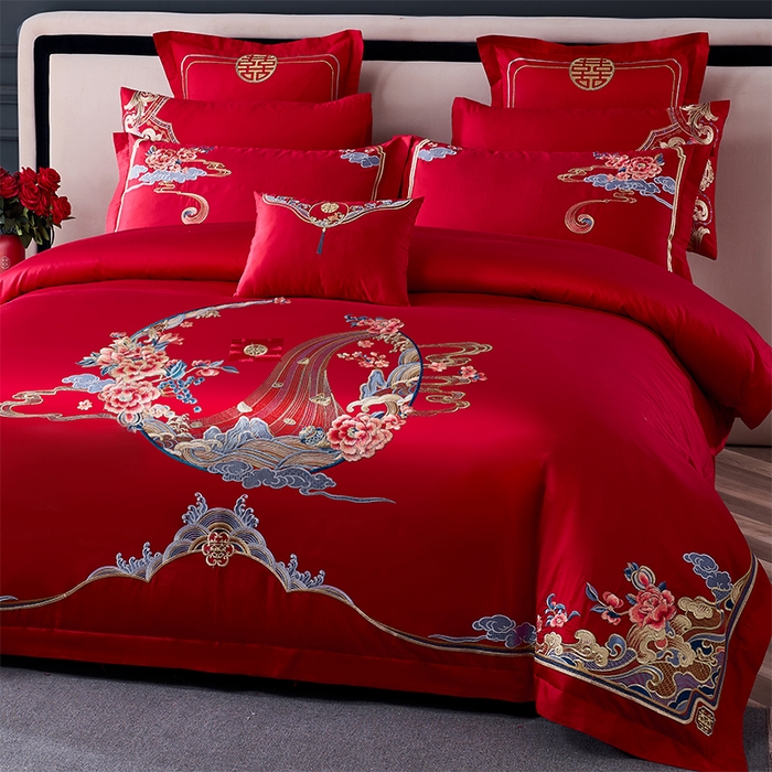 91家纺网 家纺一手货源 找家纺 博之洋婚庆 2025新款全棉新中式刺绣款婚庆四件套多件套 爱的宣言