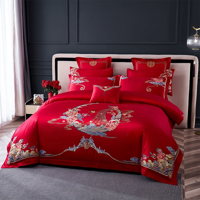 91家纺网 家纺一手货源 找家纺 博之洋婚庆 2025新款全棉新中式刺绣款婚庆四件套多件套 爱的宣言